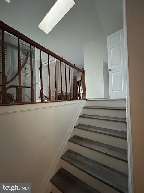 stairs featuring a skylight