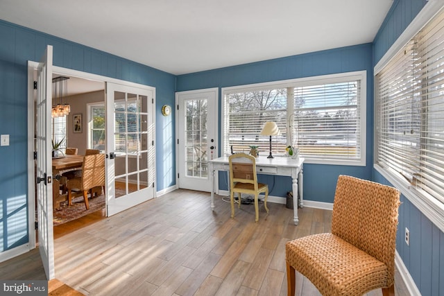 office area featuring hardwood / wood-style flooring and french doors