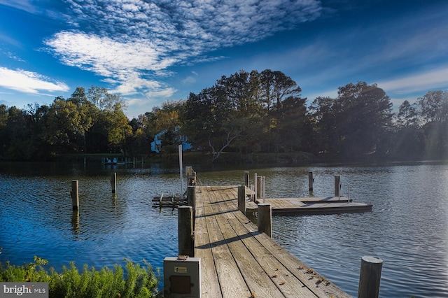 view of dock with a water view