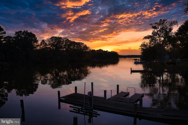 view of dock featuring a water view