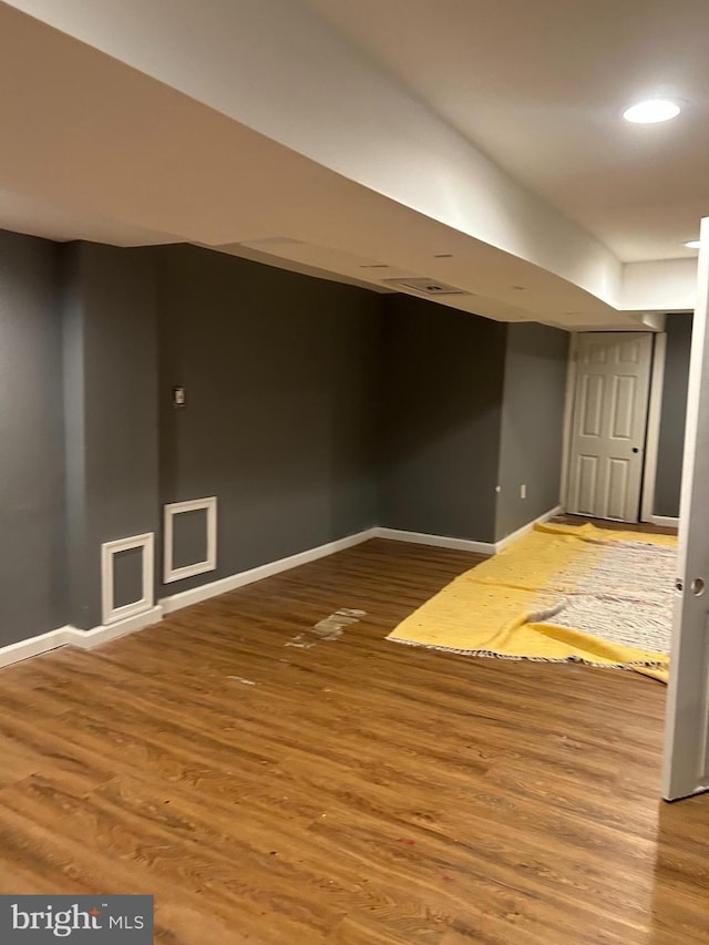 basement featuring wood-type flooring