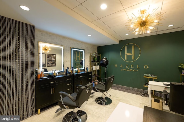 home office featuring recessed lighting, baseboards, and light colored carpet