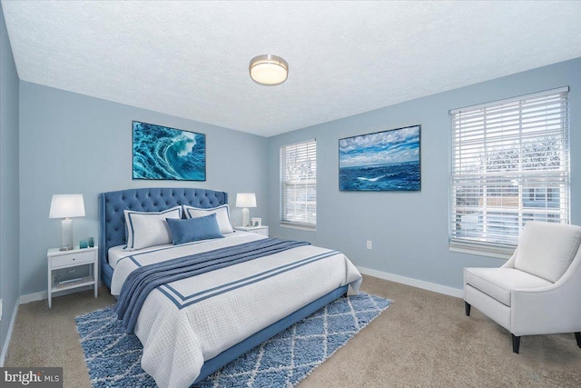 bedroom with carpet and a textured ceiling