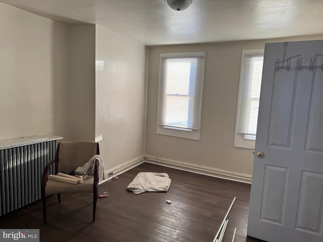 interior space with dark hardwood / wood-style flooring and radiator