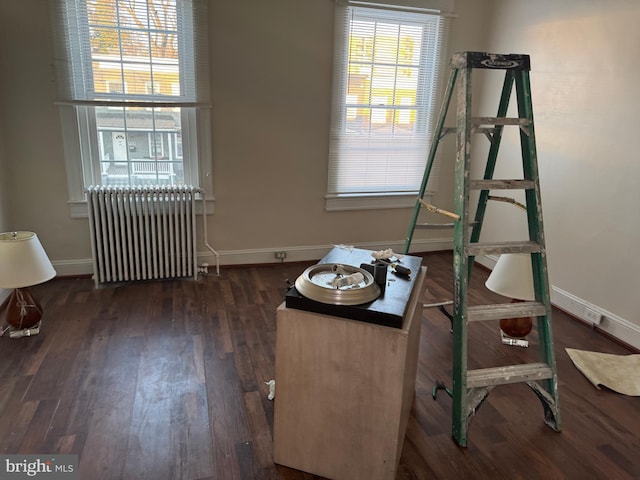 dining room featuring dark hardwood / wood-style floors and radiator