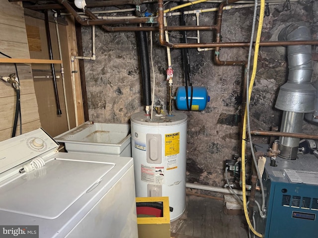 utility room featuring sink, washer / dryer, and electric water heater