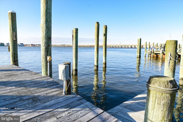 dock area with a water view