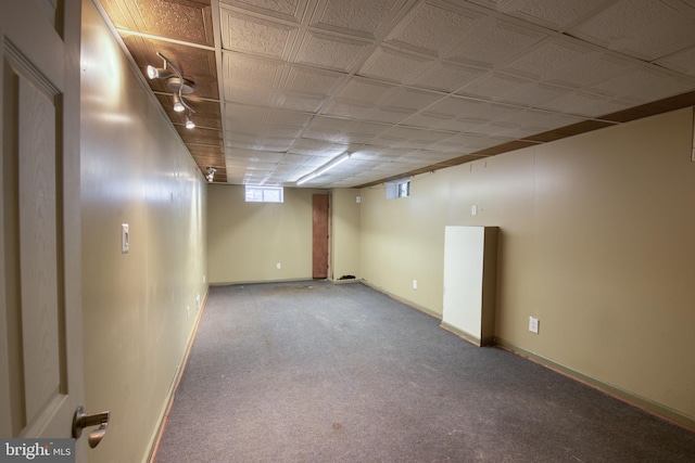 basement featuring carpet flooring