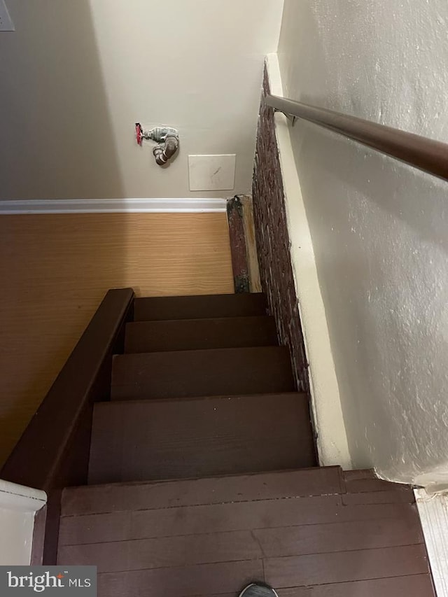 staircase featuring wood-type flooring