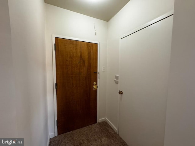 doorway to outside with carpet flooring