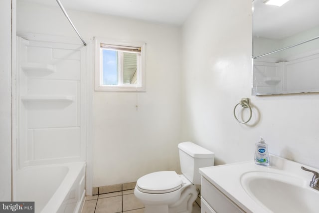 full bathroom featuring shower / bathtub combination, vanity, toilet, and tile patterned flooring