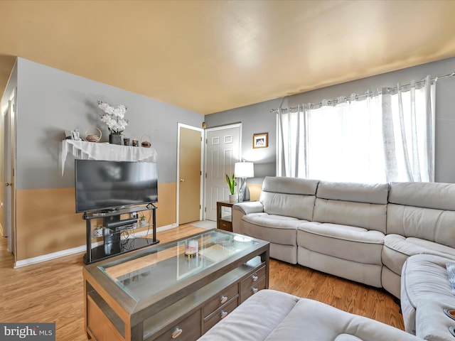 living area featuring baseboards and wood finished floors