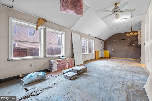 additional living space with lofted ceiling and ceiling fan