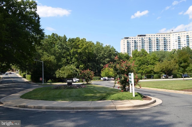 view of property's community featuring a lawn