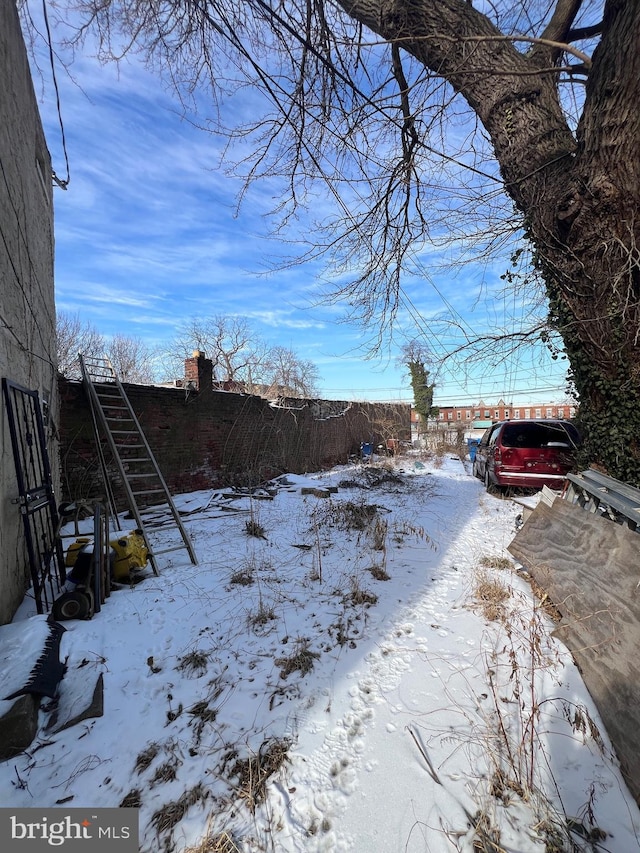 view of yard covered in snow