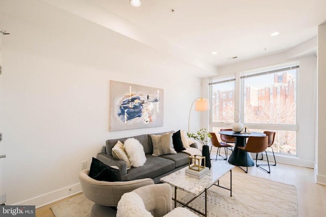 living room with light hardwood / wood-style floors