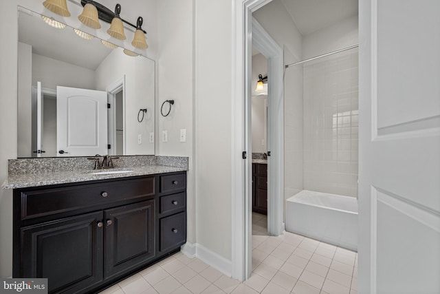 bathroom with tile patterned flooring, vanity, and shower / bath combination