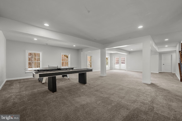 playroom featuring carpet flooring and french doors