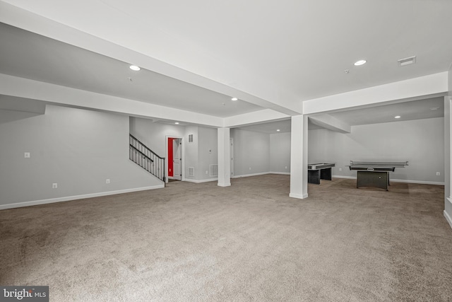 basement with carpet