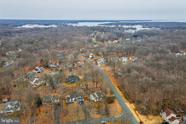 birds eye view of property featuring a forest view