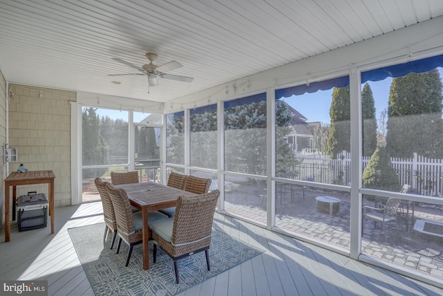 sunroom featuring plenty of natural light and ceiling fan