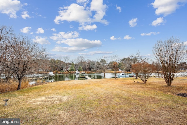 view of yard with a water view