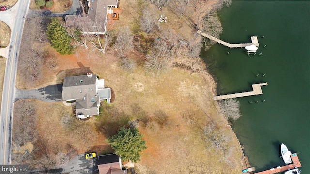 bird's eye view featuring a water view