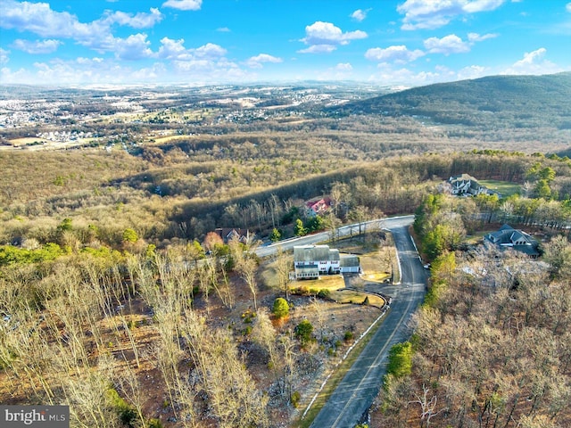 drone / aerial view featuring a mountain view