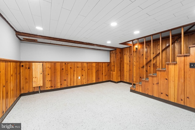 basement with wooden walls