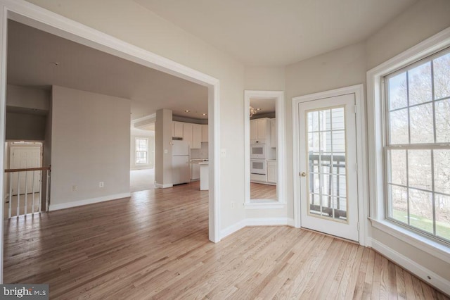 empty room with plenty of natural light and light hardwood / wood-style floors