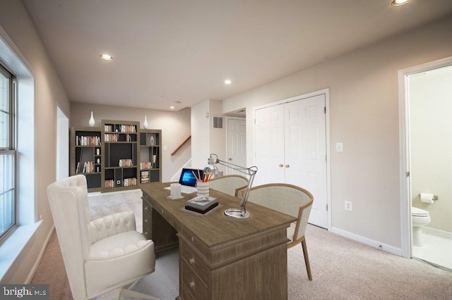 view of carpeted home office