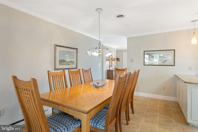 dining room with crown molding