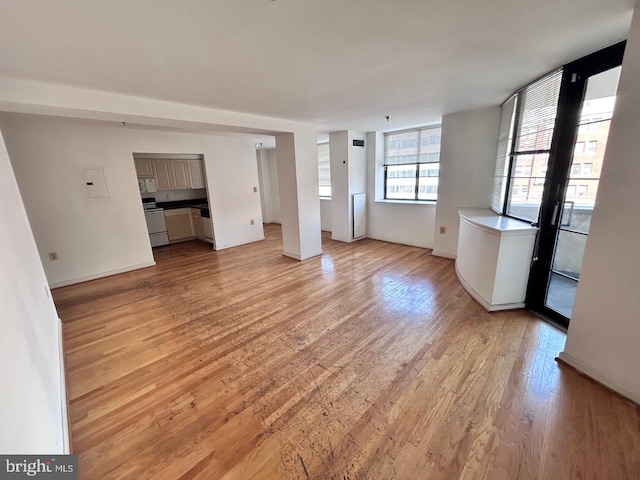 unfurnished living room with light hardwood / wood-style floors