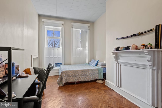 bedroom with parquet floors