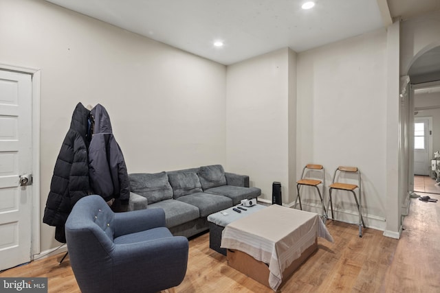 living room featuring light wood-type flooring