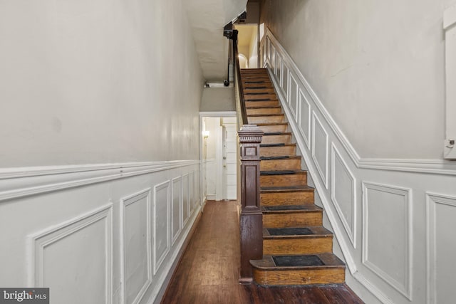 staircase featuring wood-type flooring