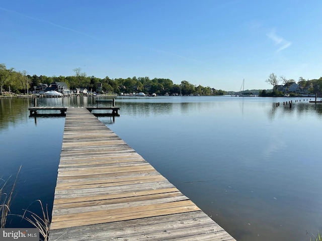 view of dock featuring a water view