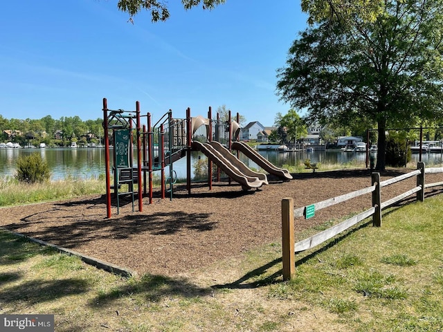 community playground with a water view