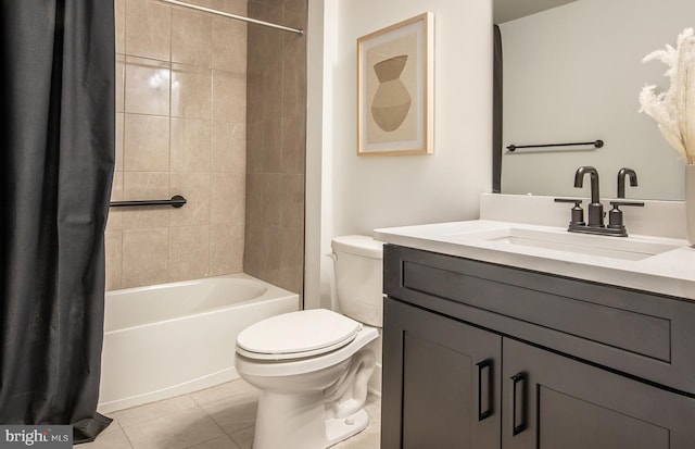 full bathroom with tile patterned floors, toilet, vanity, and shower / bath combo