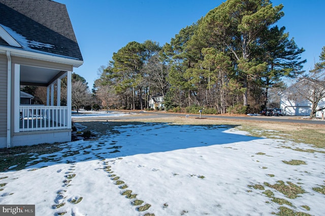 view of yard layered in snow