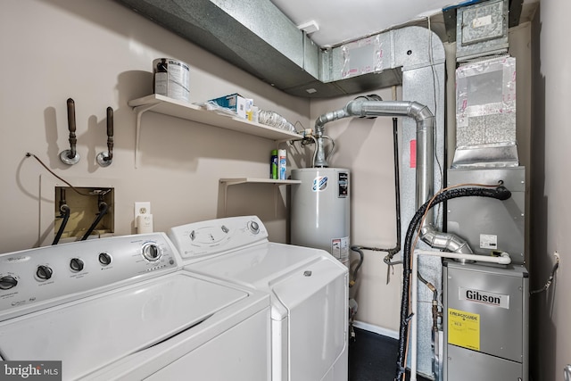 washroom featuring water heater and washer and dryer