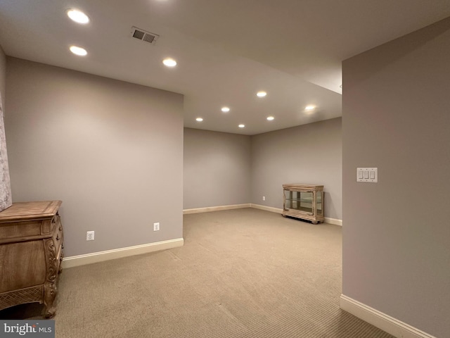 basement with light carpet