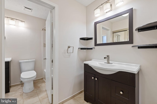 full bathroom featuring vanity, toilet, tile patterned flooring, and shower / bathing tub combination