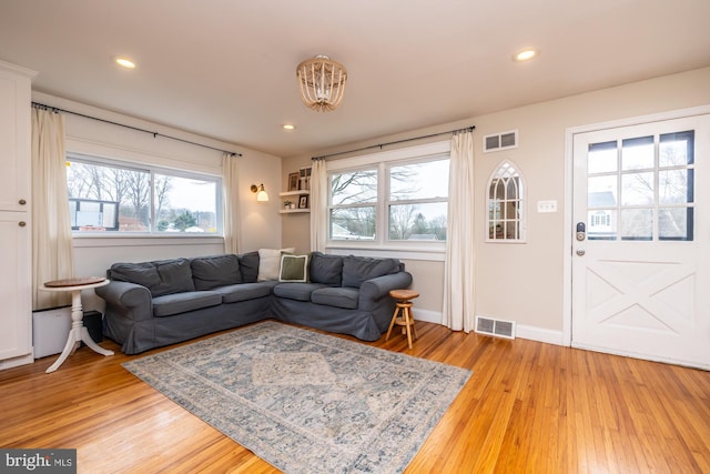 living room with light wood-type flooring