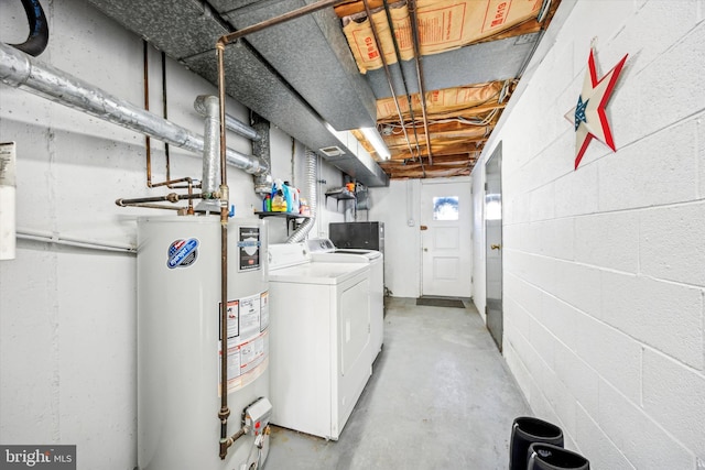 laundry area with separate washer and dryer and water heater