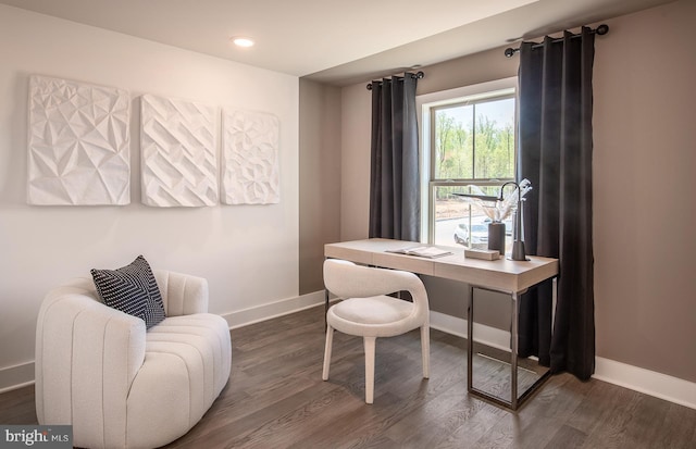 home office featuring dark wood-type flooring