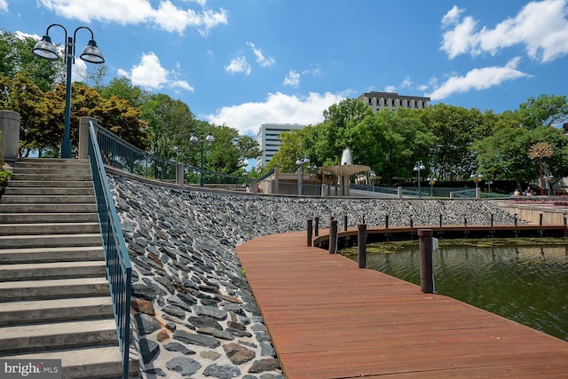 view of dock featuring a water view