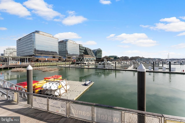 view of dock featuring a water view