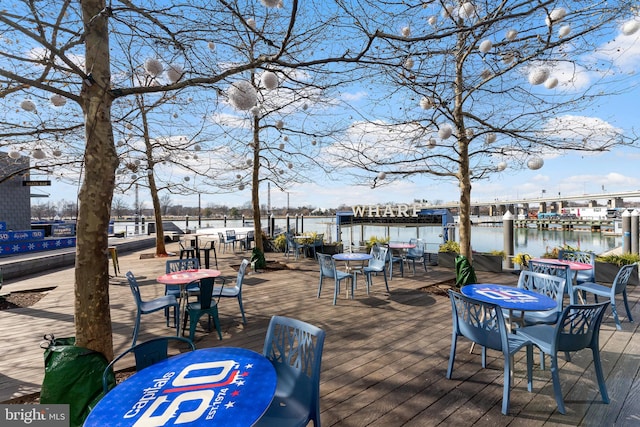 deck featuring a water view