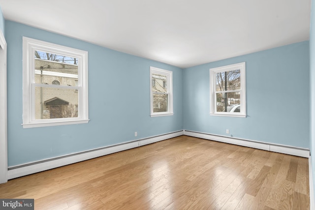 spare room with light hardwood / wood-style floors and baseboard heating